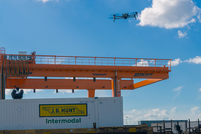 BNSF drone operates at Alliance Intermodal Facility in Texas. BNSF drone operates at Alliance Intermodal Facility in Texas.